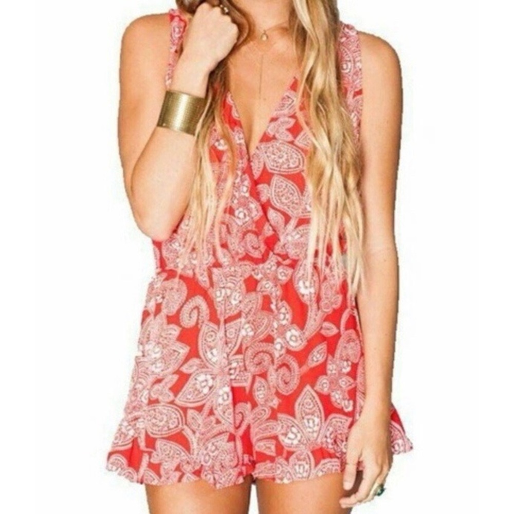 Show Me Your MuMu Red Paisley Romper